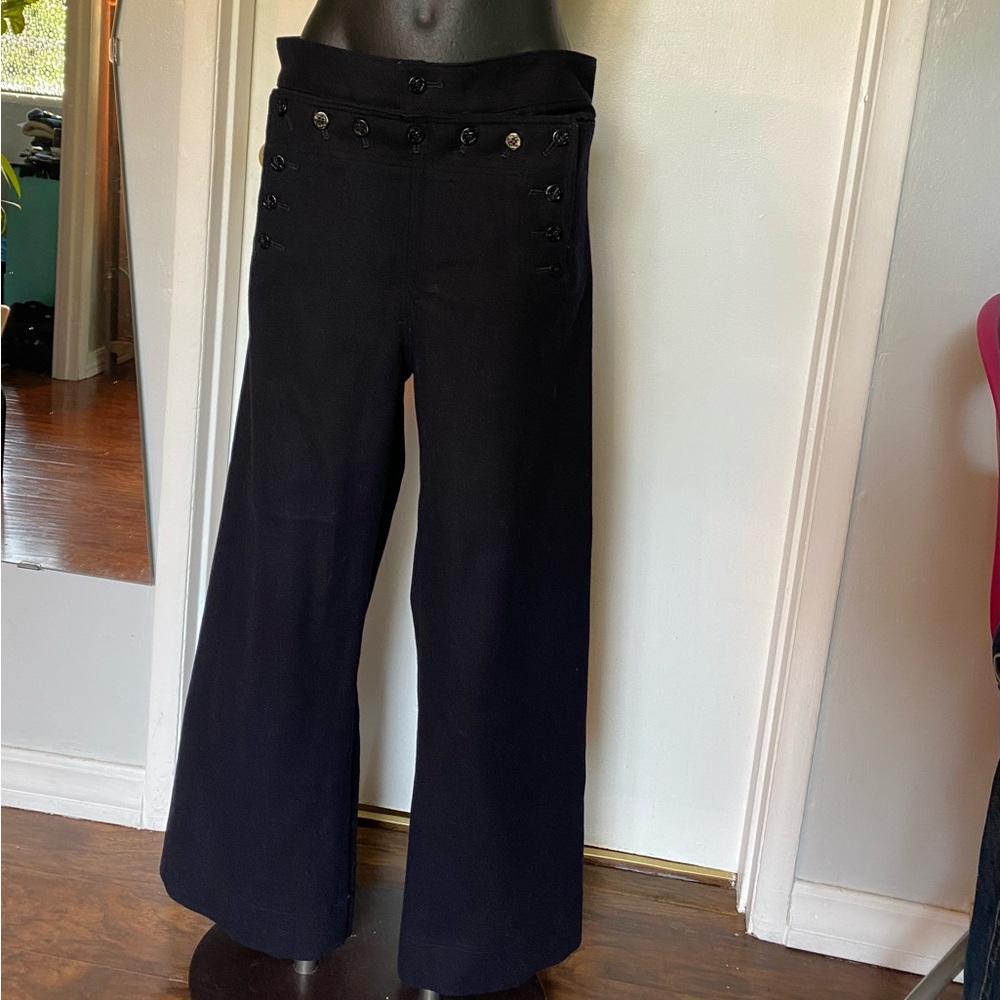 Vintage Wool Navy Wide-Leg Full Button Pants